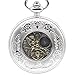 OIFMKC Pocket Watch Luxury Hand Winding Mechanical Pocket Watch Chain Fashion Silver Skeleton Carving Men Fob Watches