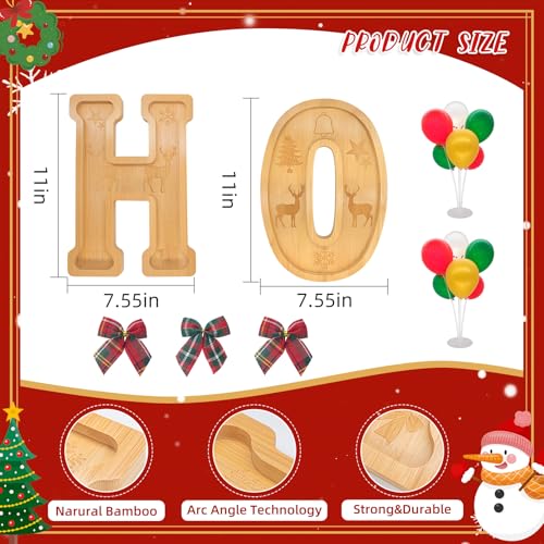 Image of 6PCS Bamboo Christmas Decorations Letters Charcuterie Board Box-(with 14 Balloons and Bow) HOHOHO Charcuterie Letters Fillable Food Christmas Party Supplies Table Decoration Food Tray Platter