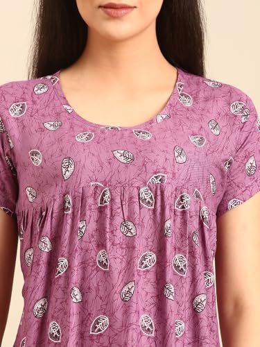 Image of Rupa Jon Aishwarya Women Short Printed Nighty in Premium Cotton Blend Fabric, Midi Length, Night Dress, Three-Fourth Length for Comfortable Everyday Wear