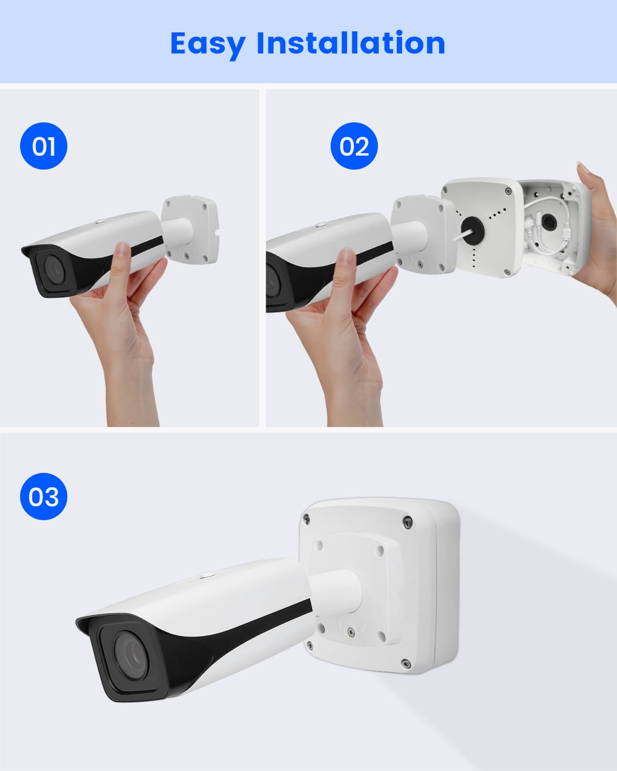 WE-PFA122 Boîte de jonction en aluminium pour caméras IP Dah Bullet, support de montage étanche avec dissimulation de câble, blanc (lot de 1)