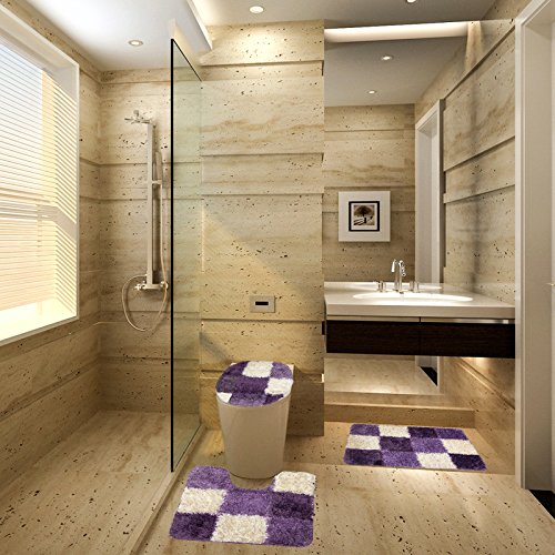 Amagical 3 Piece Bathroom Carpet Pedestal Lid Mat Toilet Cover Set Microfiber (Purple) #TOP1