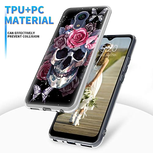 Dikoer Case For At&T Calypso (U318Aa)/Cricket Vision 3, Heavy Duty Hybrid Clear Tpu Soft Silicone Shockproof Bumper Protective Phone Cases For At&T Calypso (U318Aa)/Cricket Vision 3, Skull Rose #TOP2