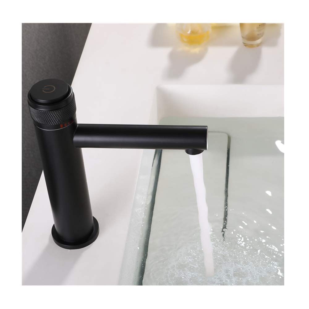 Hcfyauis Black Tive Bathroom Sink With Hot And Cold Water Brass Deck Mounted Bathroom Tap Single Handle Single Hole Basin With Push Button Switch For Hotel, Villa,
