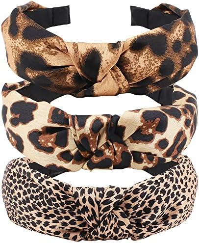 Leopard Headband, TOBATOBA 3Pcs Leopard Print Headbands for Women, Top Knot Headband for Women, Cheetah Print Headband Womens Knotted Headbands, Fashion Cute Headband Hair Accessories for Women Girls
