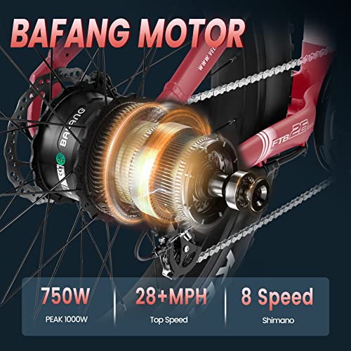 Velowave Electric Bike For Adults 750W Bafang Motor,48V 20Ah Lg Cells Battery,Torque Sensor Ebike With 26" X 4.0 Fat Tire Step-Thru Electric Bicycle,Shimano 8-Speed (Pink/Rose) #TOP2