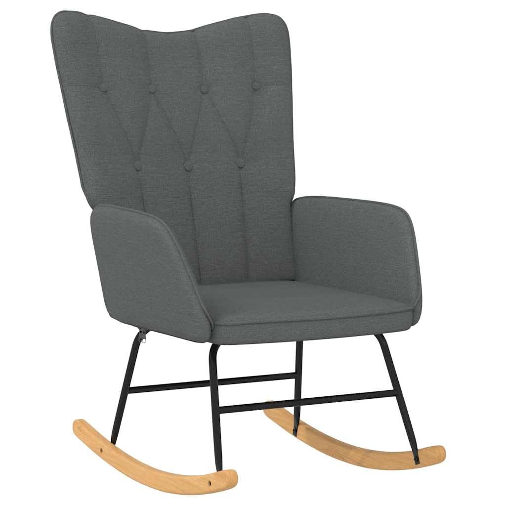 Silla mecedora con tapicería de tela y espuma, marco de acero, patines de madera y 7 botones acolchados para una comodidad moderna