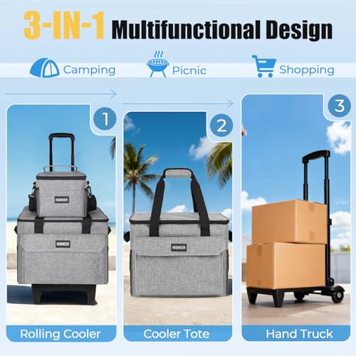 INSMEER Rolling Coolers with Mini Lunch Bag, 50 Cans Collapsible Hard Liner Cooler with Wheels, 2-in-1 Portable Trolley Cart, Coolerbag for Grocery Shopping by INSMEER - Image 4