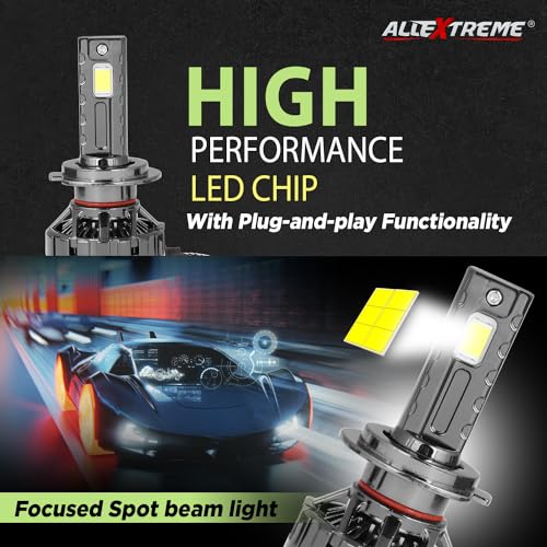Image of AllExtreme H7 350W LED Headlight Bulb for Cars IP68 Water-Resistant Super Bright 6000K /35000LM Conversion Kit with 3 Copper Tube Heat Conduction System (1 Year Warranty, Set of 2)