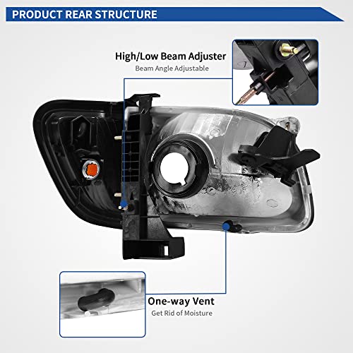 Image of oEdRo Headlight Assembly Compatible with 2001 2002 2003 2004 Tacoma Headlamp with Bumper Light Amber Reflector Clear Lens Black Housing