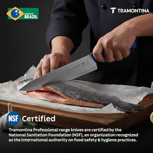 Image of TRAMONTINA Professional Chef Knife 15 cm | Sub-Zero Treated Stainless Steel Blade | Antimicrobial Polypropylene Handle | Heavy-Duty Meat Cutting & Butcher Knife | Blue
