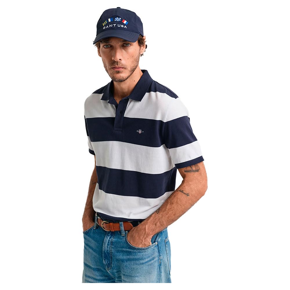 Gant Men's Blue Block Stripe Polo Shirt, S