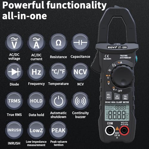 Image of Clamp Meter Multimeter 6000 Counts Clamp Meter Multimeter Tester with Capacitance and Resistance Measurement, AC /DC Volt Ohm Amp Meter, Voltmeter Functionality, and Diode Testing Capability