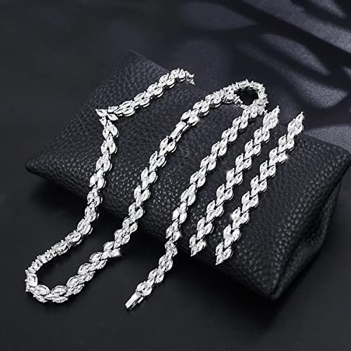 White Gold Plated Cubic Zirconia CZ Marquise Bridal Necklace Drop Dangle Earrings Bracelet set for Women Wedding Brides4