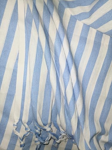 Image of Khadi Handloom Handmade 210TC Single Bed Sheet Cotton 7.5X5 feet Superfine Premium Cotton bedsheet Single Bed Combo & Single Pack (Sky-stripe-90X53, Full)