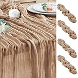 Wokceer Cheesecloth Table Runner 4Pack 10FT Nude Brown Boho Gauze Cheese Cloth Table Runner for Party Long Rustic Sheer Table Runners for Baby Bridal Shower Wedding Easter Table Decor