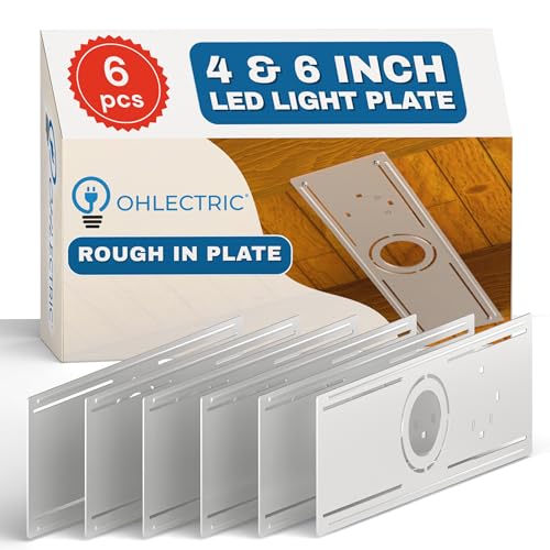 OHLECTRIC 6 Pack New Construction Mounting Plate for 4 & 6 Inch LED Downlight Easy Cutout Slim Steel Rough in Bracket Made of Galvanized Steel Recessed LED Light Plate