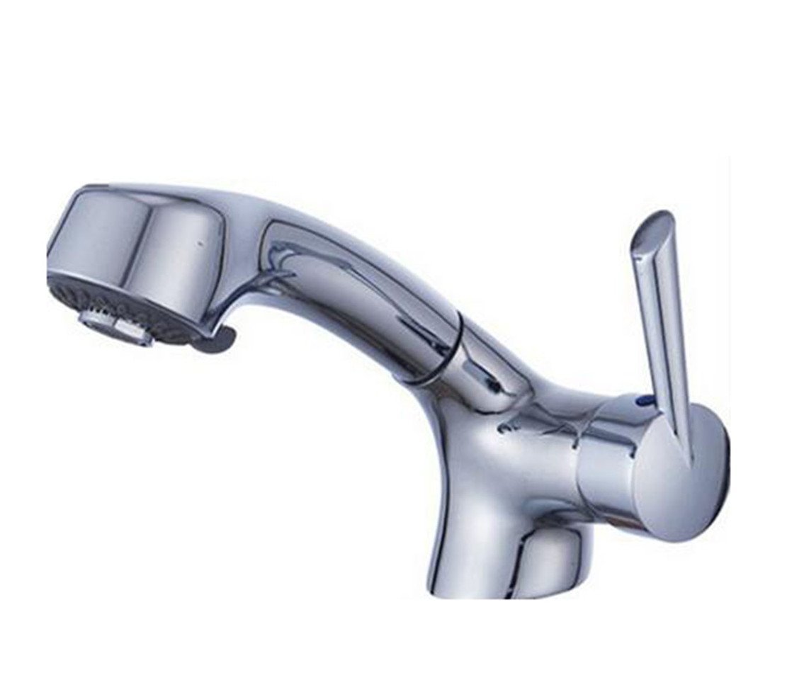 KK-Faucetkk- Brushed Stainless Steel Modern Silver Extendable Gnome with hose brass basin mixer tap cold water bath bathroom Cold Hot Brushed Copper Sink Tap Fitting Design Ceramic