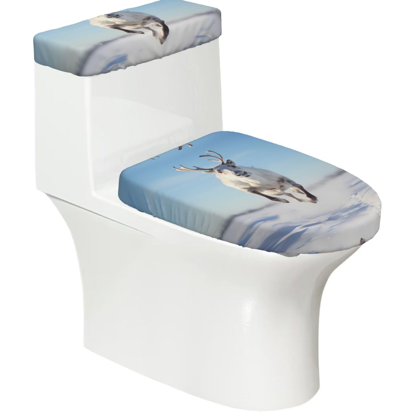 Mrowyc Black Reindeer Leap Printed Toilet Seat Set - Set Of 2 - Universal Toilet Seat Cover - Housewarming Birthday Christmas Gift