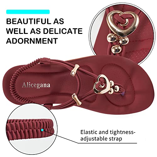 Image of Alicegana Women's Summer Sandals Bohemian Beaded Ankle Walking Strap Casual Flip Flops Ladies Sexy Flats Comfortable Shoes