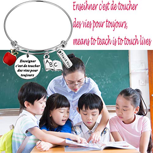 Image of bobauna French Teacher Bracelet Enseihner C'est De Toucher Des Vies Pour Toujours to Teach is to Touch Lives Thank You Jewelry Appreciation Gift for Teacher Educational Assistant
