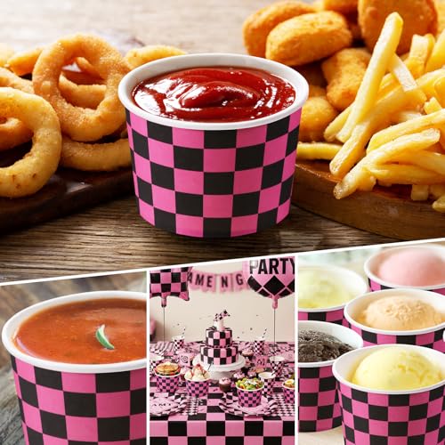 Image of Zopeal 50 Count Black and Pink Checkered Ice Cream Cups Paper Race Car