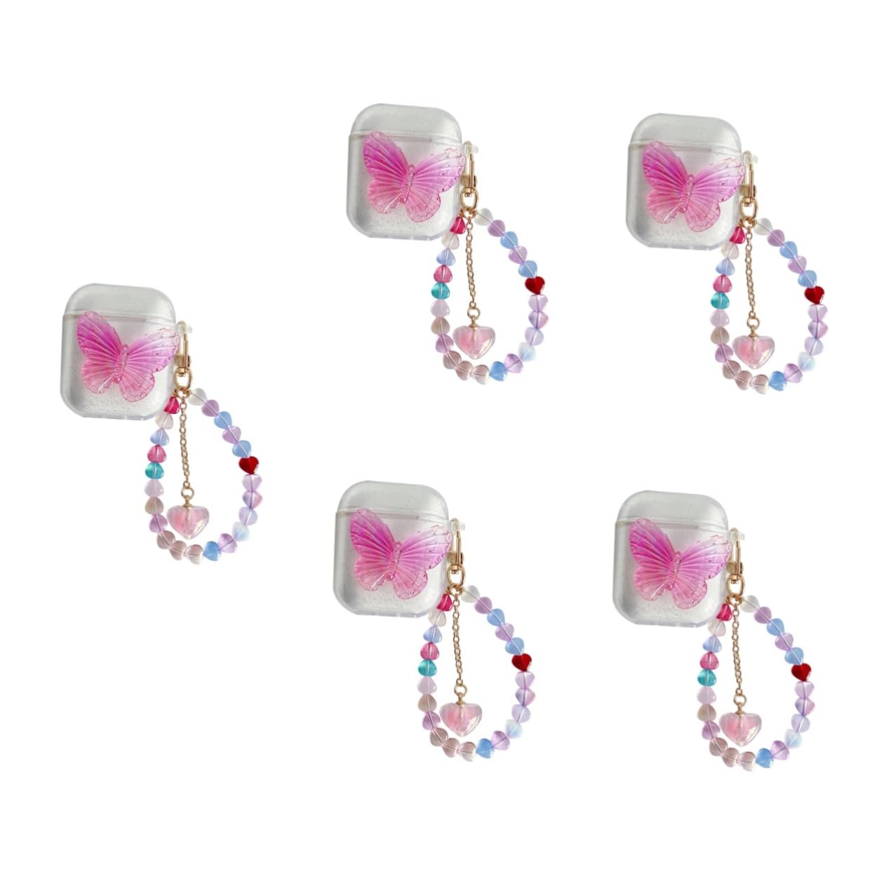HEMOTON Estuche Brillante para 2 Auriculares (5 Unidades) con Llavero De Cadena De Decorativo Resistente Al Desgaste.