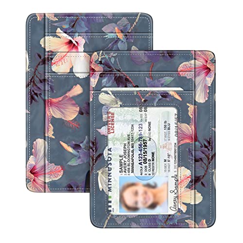 Image of FINTIE Slim Minimalist Front Pocket Wallet, RFID Blocking Credit Card Holder Card Cases with ID Window for Men Women (Blooming Hibiscus)