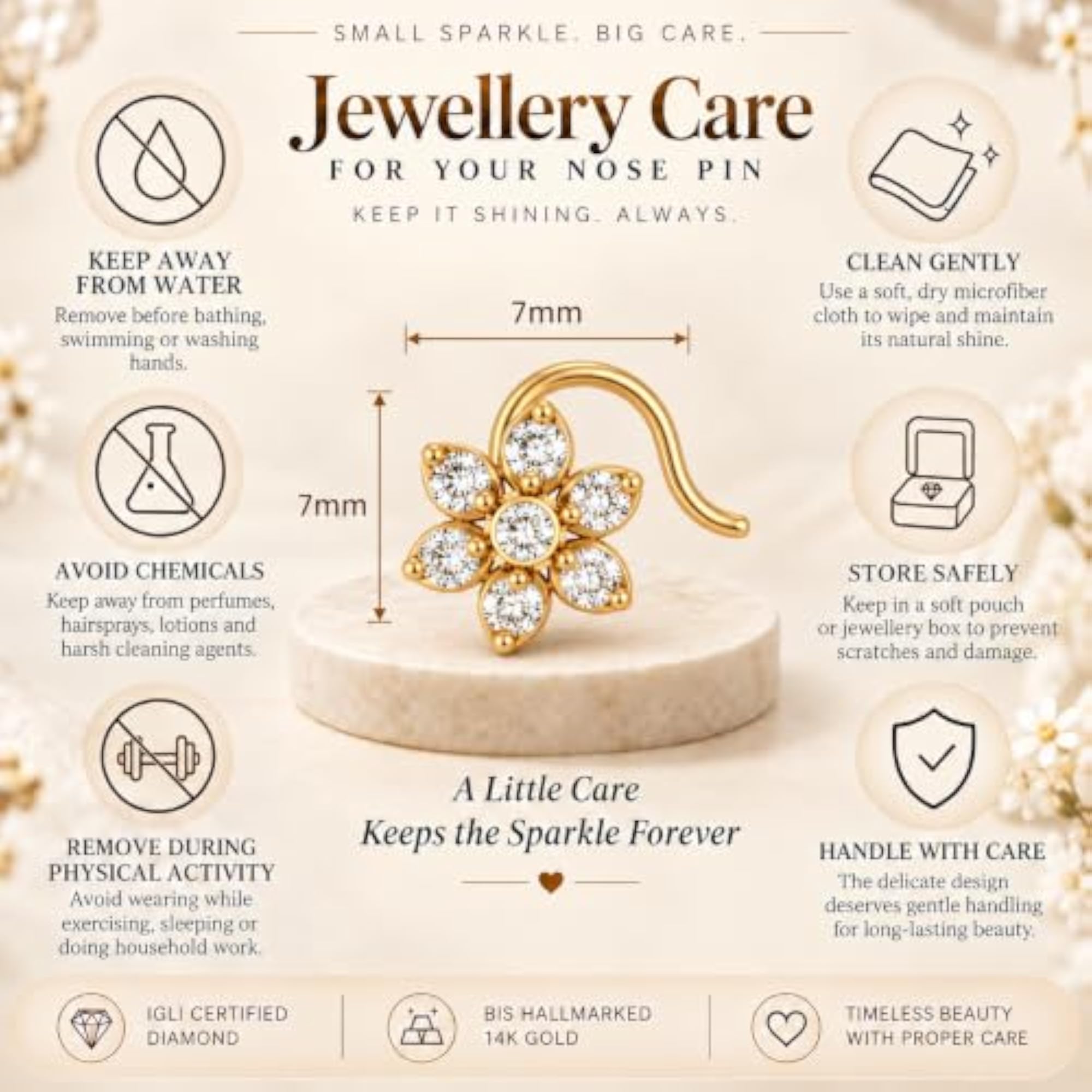 Women's 14KT Pure Yellow Gold Diamond Wire Nose Pin, Elegant Gift