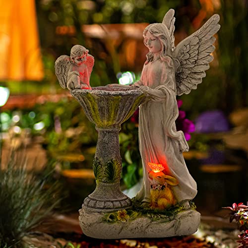 Iokuki Solar Garden Statues,Waterproof Angel Garden Figurine With Color Changing Lights,Garden Sculptures & Statues,Resin Outdoor Statues Garden Decor For Outside Patio Lawn Garden Gift #TOP30