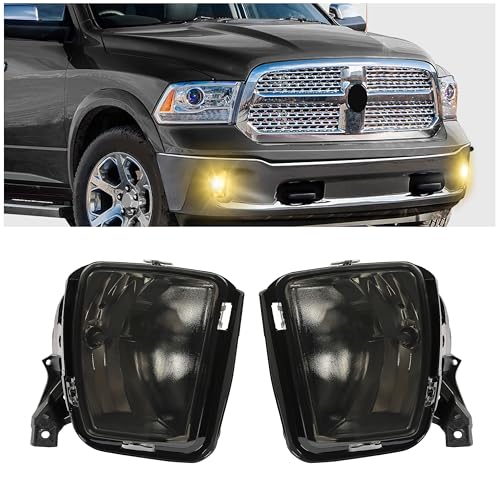 HECASA 2Pcs Fog Lights Compatible with 2013-2018 Ram 1500 2019-2022 Ram 1500 Classic Replacement for 68104821AC 68104820AC Front Bumper Driving Lamp w/Bulbs Smoke Lens LH & RH