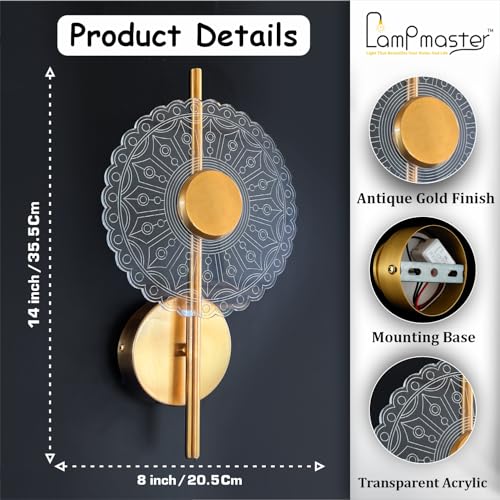 Image of Monolith Lumiround Wall Light | 3 Color LED Wall Sconce | Antique Gold Acrylic Decorative Wall Lamp | Modern Indoor Lighting for Bedroom, Living Room & Entryway, Staircase, Hallway | Pack of 1