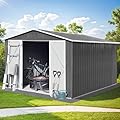DHPM Outdoor Sheds 10FT x 8FT & Outdoor Storage Clearance, Metal Anti-Corrosion Utility Tool House with Lockable Door & Shutter Vents, Waterproof Storage Garden Shed for Backyard Lawn Patio