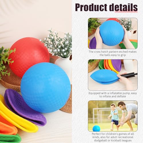 Shindel Playground Ball with Air Pump, 8.5inch Inflatable Dodge Ball Handball Rubber Kickball No Sting Balls for Kids Ball Games Gym Camps Yoga Exercises Indoor Outdoor Blue - Thumbnail 3