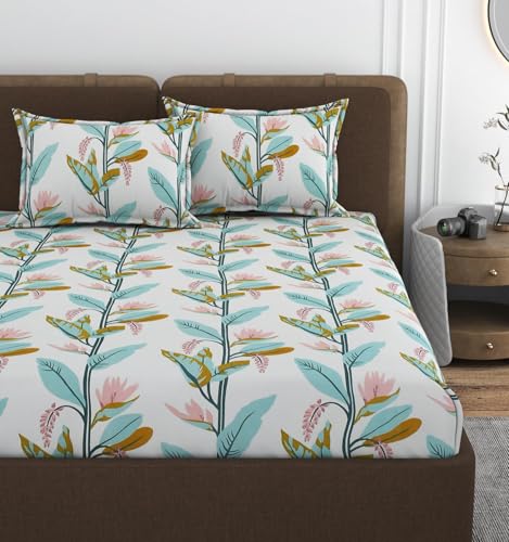 Image of VOMZER Premium 320 TC Fitted Bed Sheet with Full Elastic - Deep Pocket Design - Wrinkle Resistant Fitted Bedsheet Double King 72x78 Bronze Tree