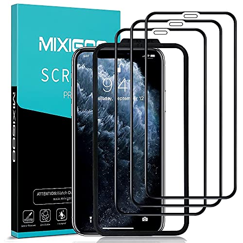 mixigoo Protector Pantalla para iPhone 11 Pro, [3 Piezas] Cobertura Completa Cristal Templado iPhone XS [Marco Instvalación Fácil] Anti-Burbujas Dureza 9H Vidrio Templado iPhone 11Pro/X/XS, 5.8