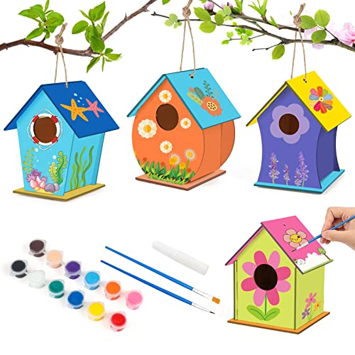 yumcute Casetta Uccelli in Legno Kit,Casetta Uccelli Costruire Fai da Te Kit,4 Pezzi Kit casa per Uccelli in Legno,per Lavoretti...
