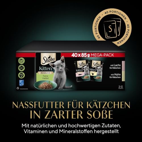 Sheba Katzen Nassfutter für Kitten im Portionsbeutel Feine Vielfalt mit Lachs (MSC) und Huhn in Sauce Multipack 40x85g