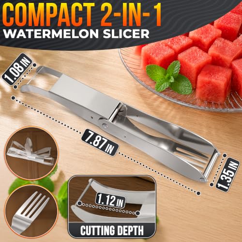 Image of 2-in-1 Watermelon Cutter Slicer Tool, Watermelon Fork, 304 Steel | Fruit Cutter Tool that Cube Mango, Cantaloupe & Dragon Fruit for Parties, Picnics & Summer Salads by Dual-Sided Blades
