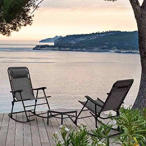 Devoko Patio Rocking Zero Gravity Chair Outdoor Wide Recliner Chair for Lawn Beach Camping Poolside with Headrest Pillow (Grey) - Thumbnail 2