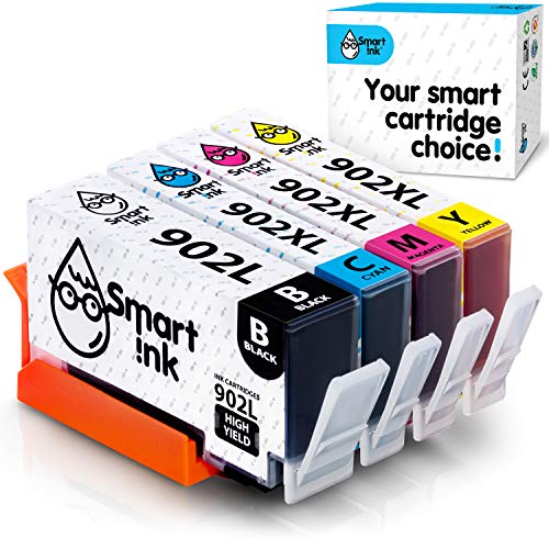 Smart Ink Compatible Ink Cartridge Replacement for HP 902 XL 902XL (4 Pack) Advanced Chip Technology to use with Officejet 6951 6954 6956 6958 6950 Officejet Pro 6968 6974 6975 6960 (Black L & C/M/Y)