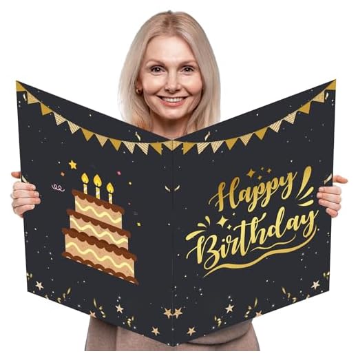 Tarjeta Cumpleaños Grande Oro Negro, Tarjeta Feliz Cumpleaños, Libro Visitas Agradecimiento Cumpleaños Para Mujeres Y Hombres, Tarjeta Felicitación Cumpleaños(35 X 55 Cm)