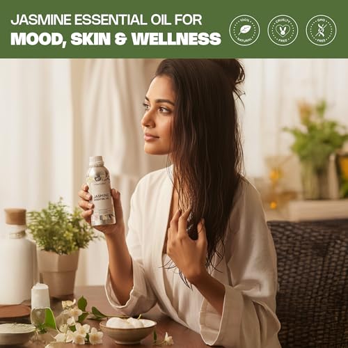 Image of VedaOils Jasmine Essential Oil 100ml | 100% Pure & Natural Jasmine Oil for Skin Care, Hair Growth, Bathing, Diffuser, Home Fragrance & Soap Making