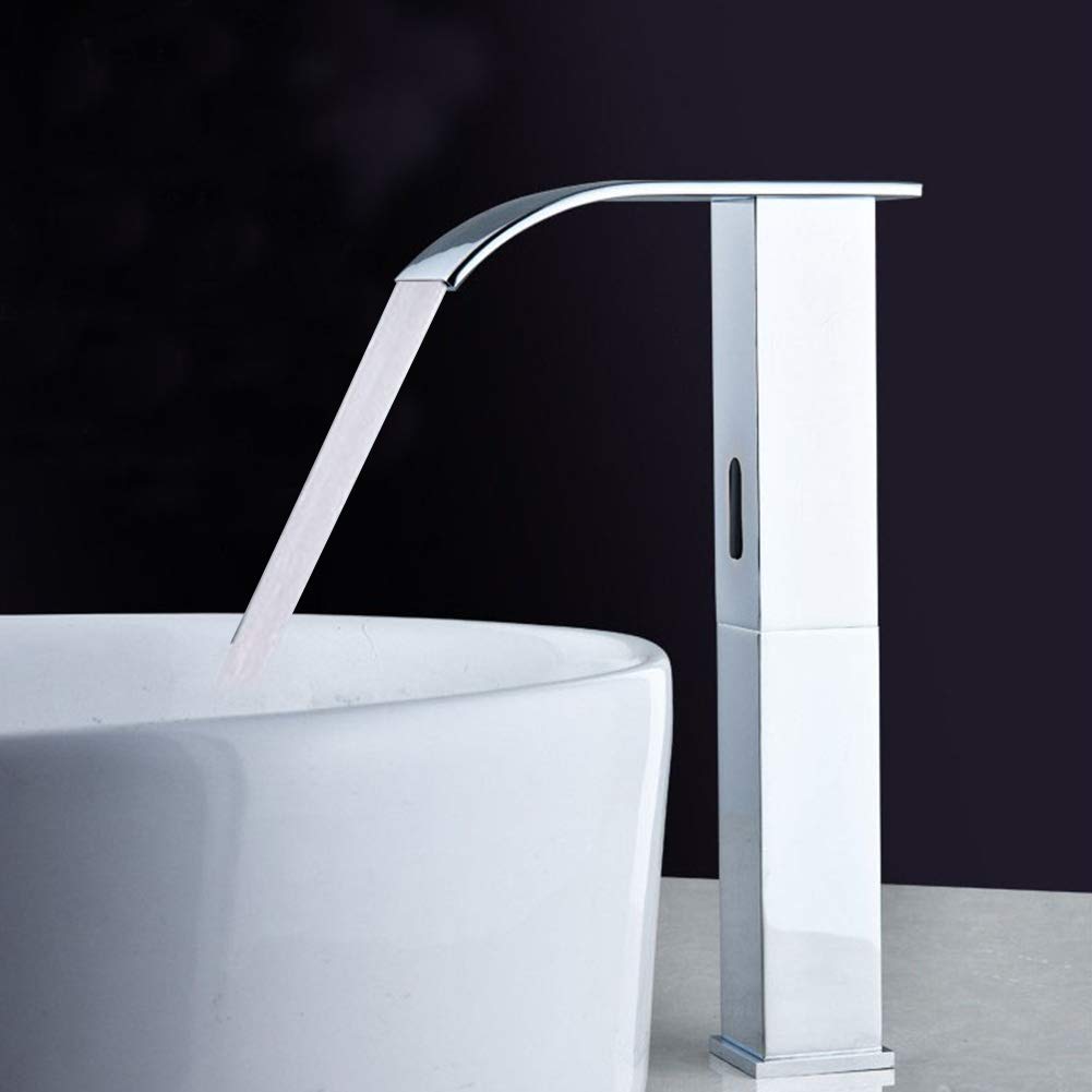 Rubinetto Lavabo Bagno con Sensore a Infrarossi Touchless e Flusso a Cascata in Ottone Anticorrosione per Uso Domestico, Ufficio, Centro Benessere