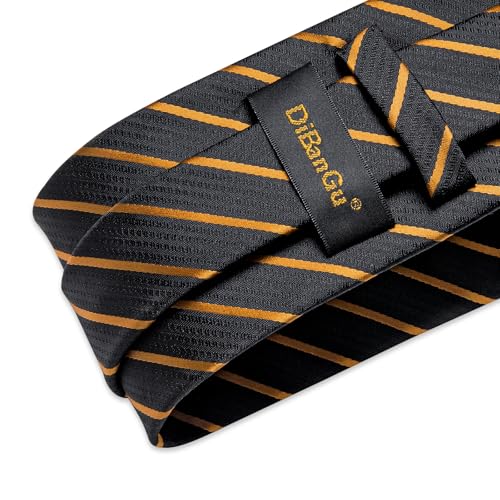 Image of DiBanGu Striped Tie Set for Men Silk Woven Plaid Necktie and Pocket Square Cufflinks Business Wedding