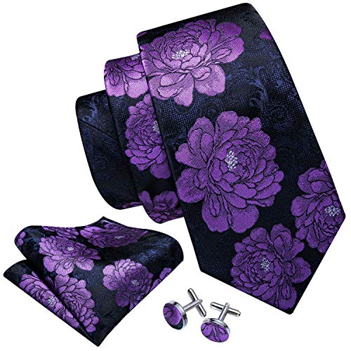 Image of Barry.Wang Classic Mens Ties Silk Necktie Pocket Square Cufflinks Set Woven Designer Wedding Business