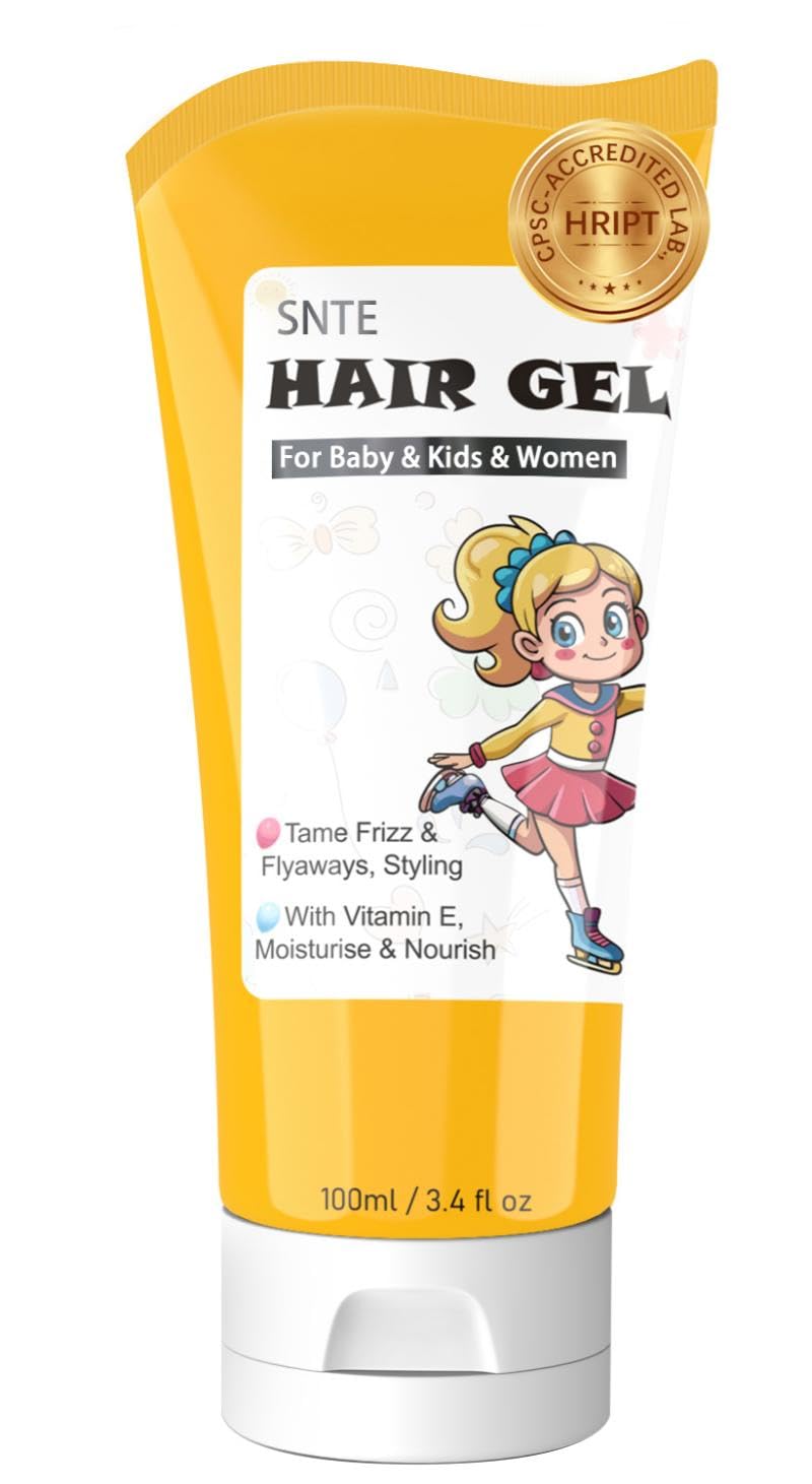 Samnyte Hair Gel for Kids, Baby Hair Gel Fly Away Hair Tamer, Styling Gel - Vitamin E Moisturize and Nourish, Flexible Hold Designed for Boys & Girls 3.4 Fl Oz