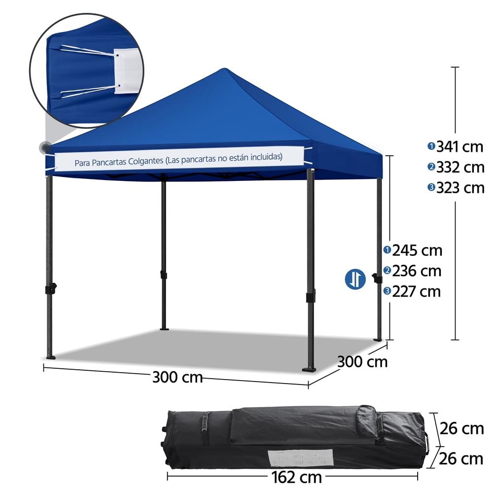 Yaheetech Carpa Plegable 3x3 Carpas para Exteriores Camping Cenador de Jardín Impermeable Sombrilla Carpa Playa Terraza Toldo Altura Ajustable de 323-341cm con 4 Bolsas