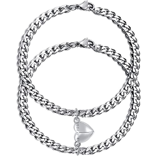 Image of Young & Forever Gift Fashion Long Distance Touch Gold Silver Rose Gold Couples Friendship Best Friend hand Couple matching Mens Magnetic Magnet bracelets for Women /Girls Silver bracelet for Men /Boys