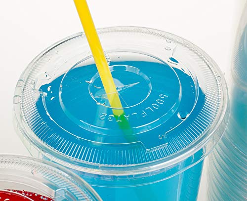 Image of Golden Apple Cup series, 32oz Clear Plastic cups with Flid lids with X hole 25sets