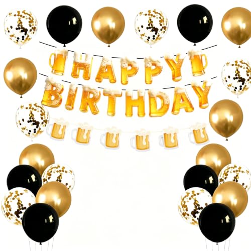Image of Beer Birthday Banner for Beer Party and Birthday Wedding Party Supplies (Black+Light Gold)